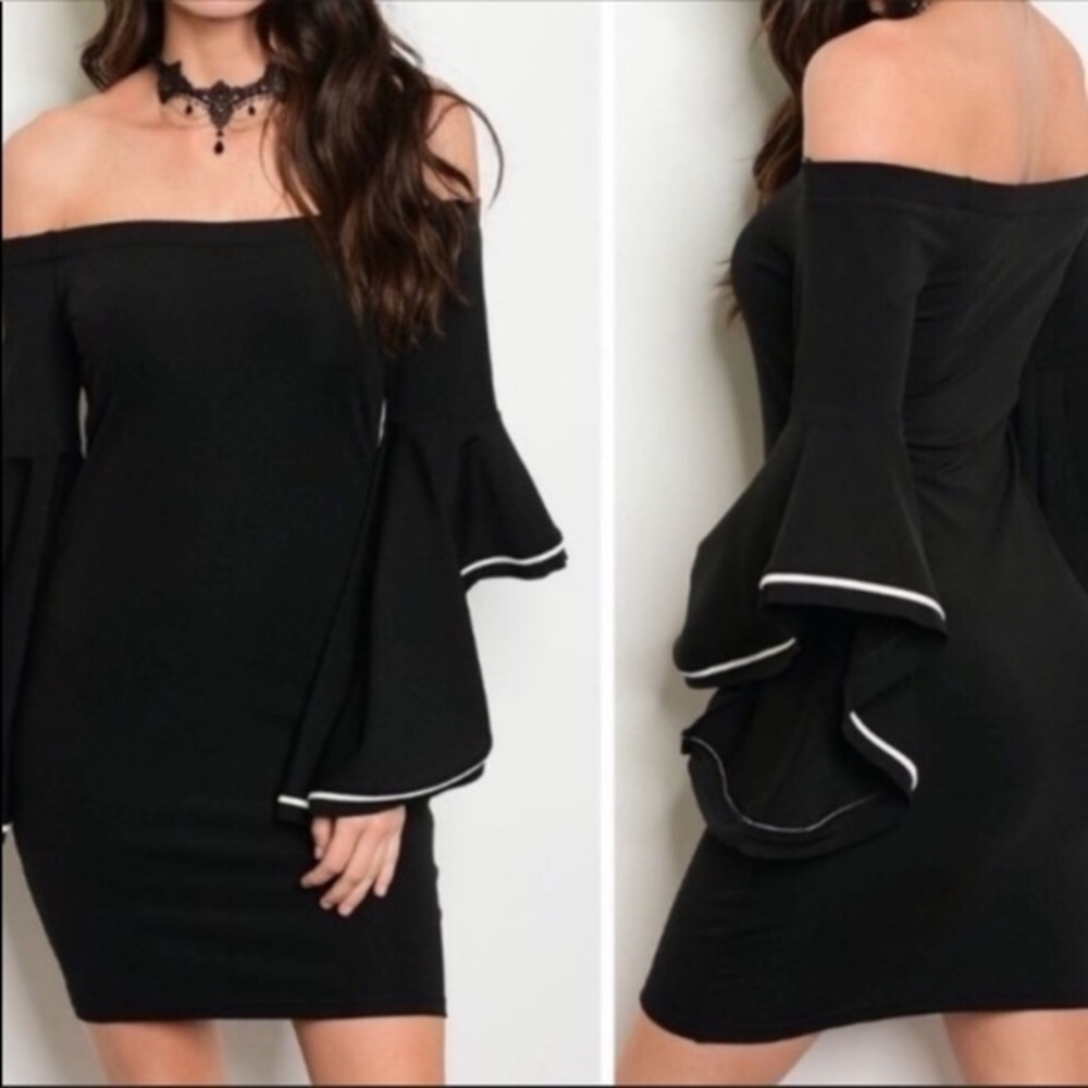 ❣️ Sale was $65 down sizing❣️ Bell layered sleeve black&white off shoulder dress
